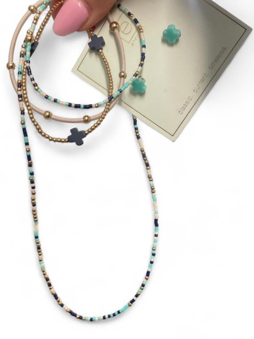 Enewton bracket, earring, & Necklace Set – Gold, Navy, Aqua